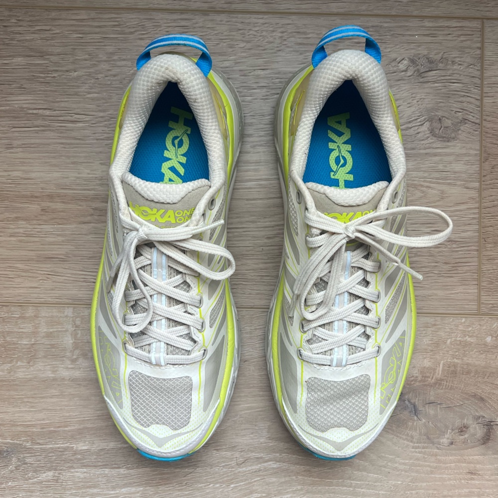 Hoka Women's Running Shoes in Cream, Neon Yellow & Blue